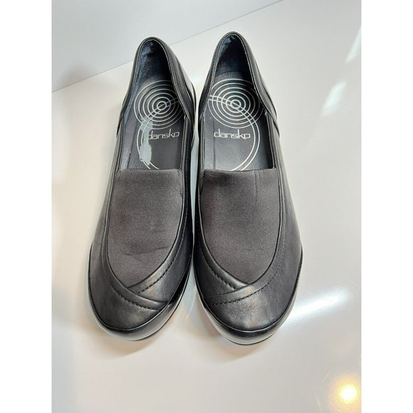 Women’s Dansko Black Leather Comfort Clogs Stretch Knit, Size 8 in US. - Picture 4 of 11